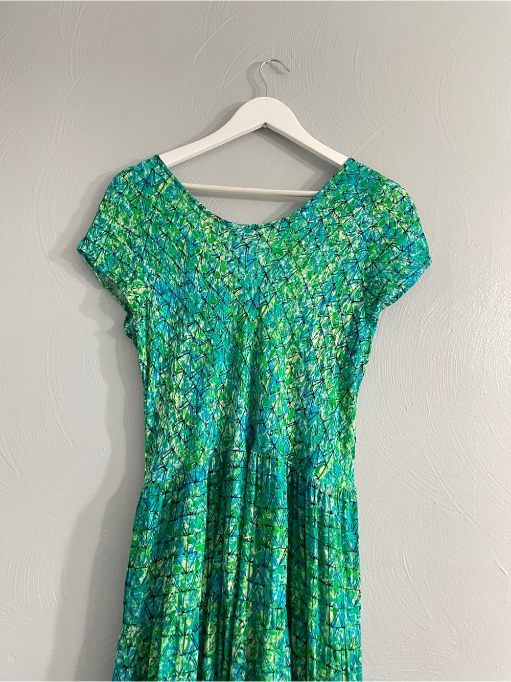 Soft Surroundings Mariana Dress XL Green Blue Mosaic Tiered Rayon Maxi - Picture 8 of 11
